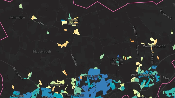 House price heatmap showing property values across Taunton