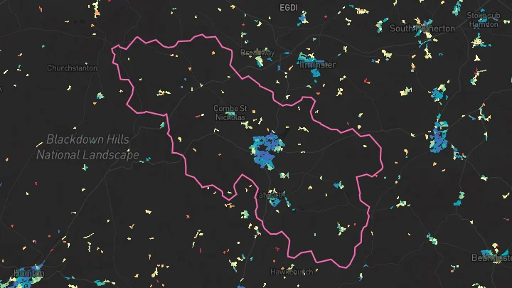 House price heatmap showing property values across Chard
