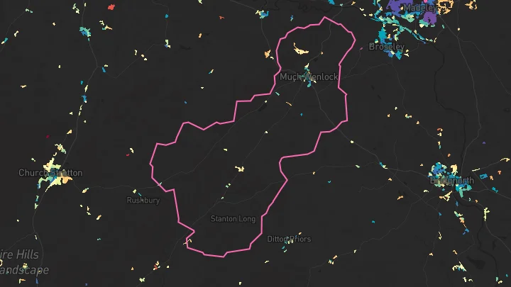 House price heatmap showing property values across Much Wenlock