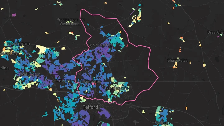 House price heatmap showing property values across Priorslee