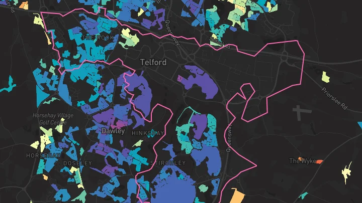 House price heatmap showing property values across Telford