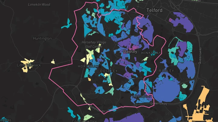 House price heatmap showing property values across Dawley