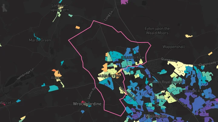 House price heatmap showing property values across Admaston