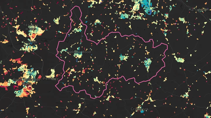 House price heatmap showing property values across Paddock Wood