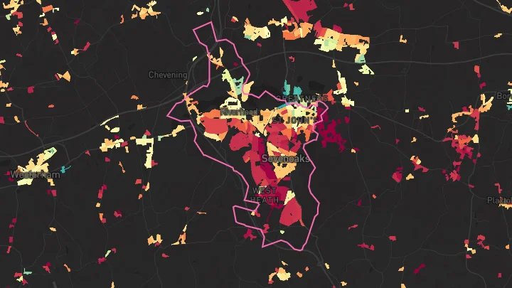 House price heatmap showing property values across Sevenoaks