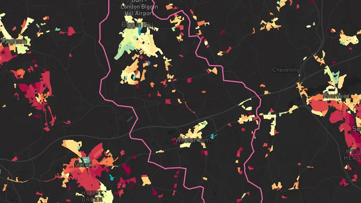 House price heatmap showing property values across Biggin Hill