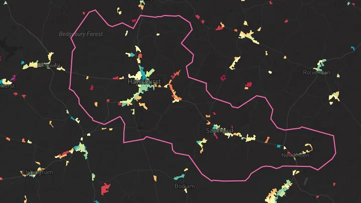 House price heatmap showing property values across Hawkhurst