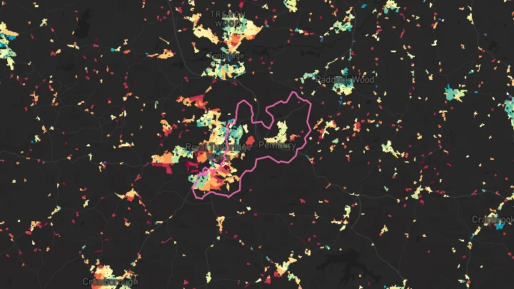 House price heatmap showing property values across Tunbridge Wells