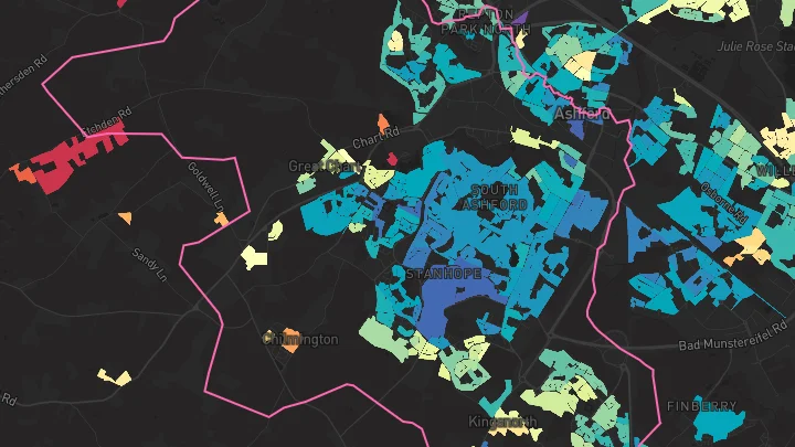 House price heatmap showing property values across Ashford