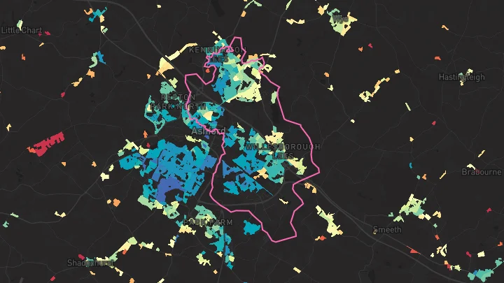 House price heatmap showing property values across Willesborough