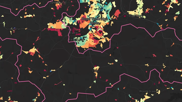 House price heatmap showing property values across Langton Green