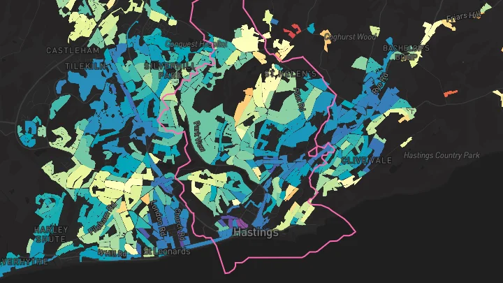 House price heatmap showing property values across Hastings