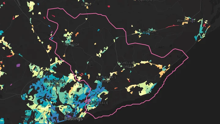 House price heatmap showing property values across Hastings