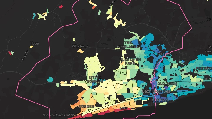 House price heatmap showing property values across Bexhill-On-Sea
