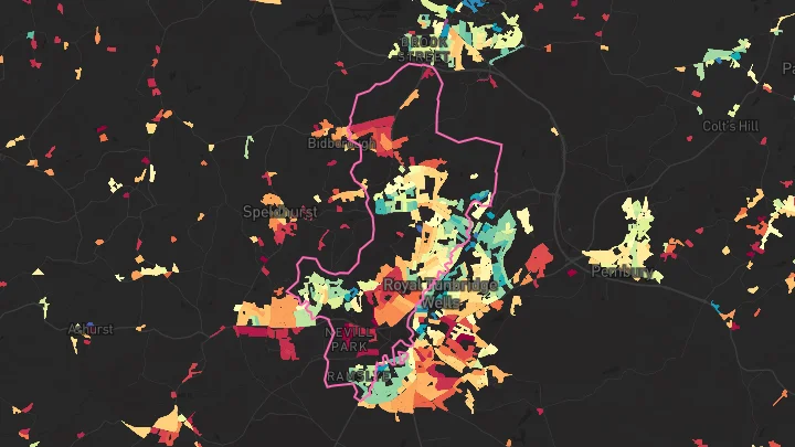 House price heatmap showing property values across Tunbridge Wells