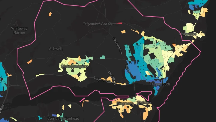 House price heatmap showing property values across Teignmouth