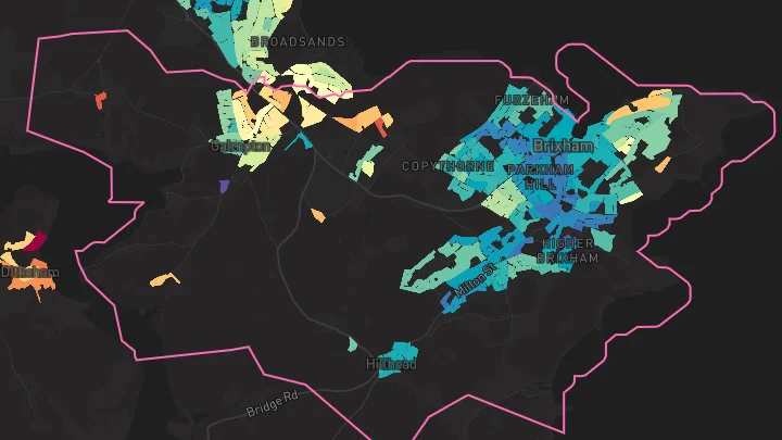 House price heatmap showing property values across Brixham