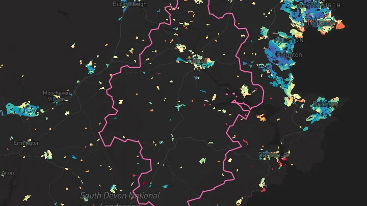 House price heatmap showing property values across Totnes