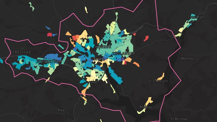 House price heatmap showing property values across Truro