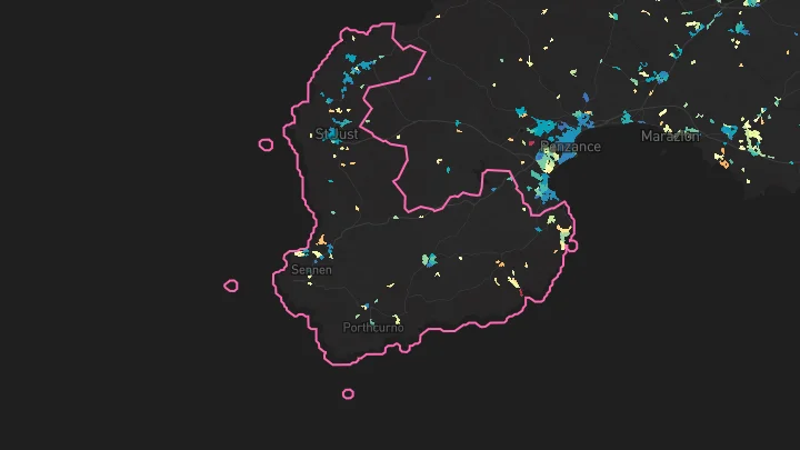 House price heatmap showing property values across St Just
