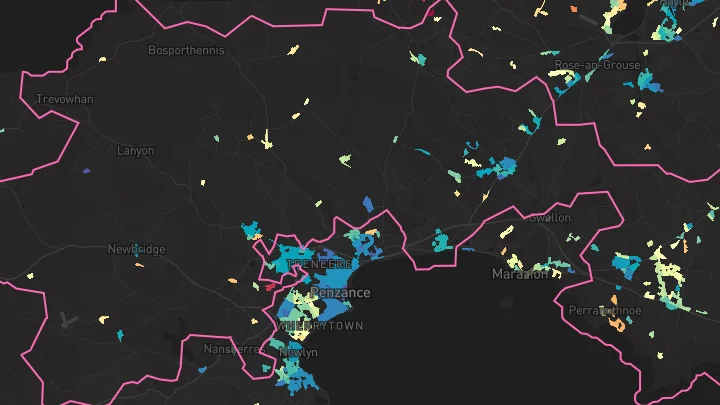 House price heatmap showing property values across Goldsithney