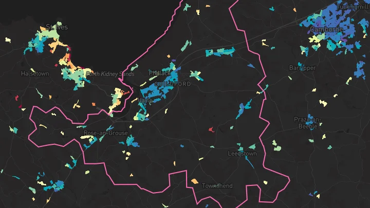 House price heatmap showing property values across Hayle