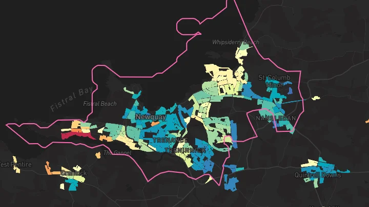 House price heatmap showing property values across Newquay