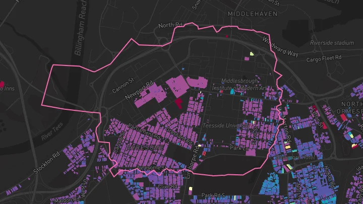 House price heatmap showing property values across Middlesbrough