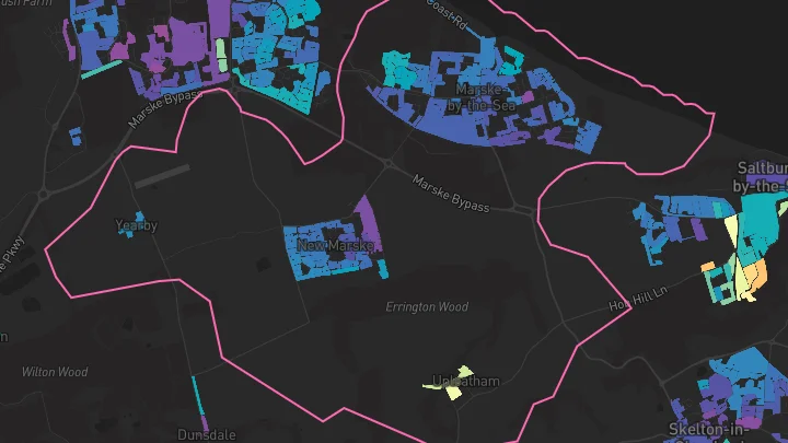 House price heatmap showing property values across Marske By The Sea