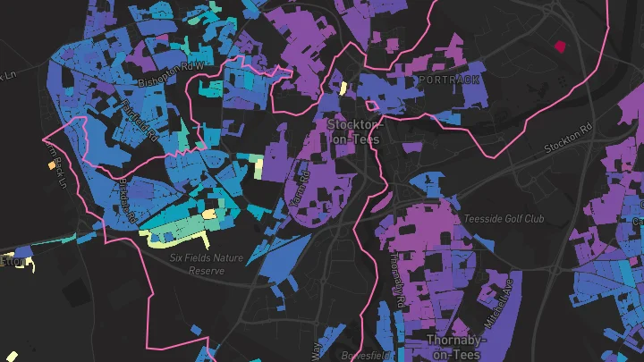 House price heatmap showing property values across Stockton-On-Tees