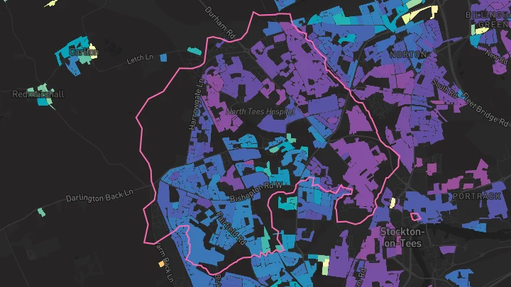 House price heatmap showing property values across Stockton-On-Tees