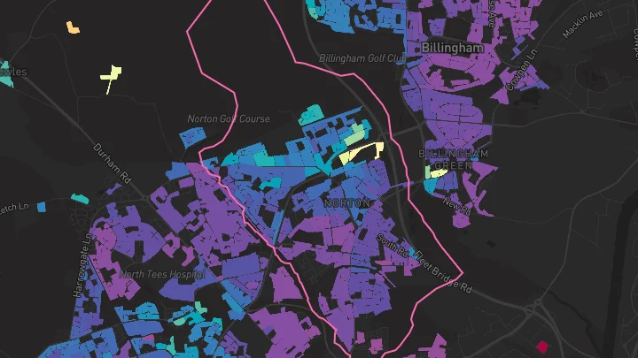 House price heatmap showing property values across Stockton-On-Tees