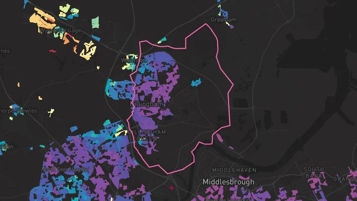 House price heatmap showing property values across Billingham
