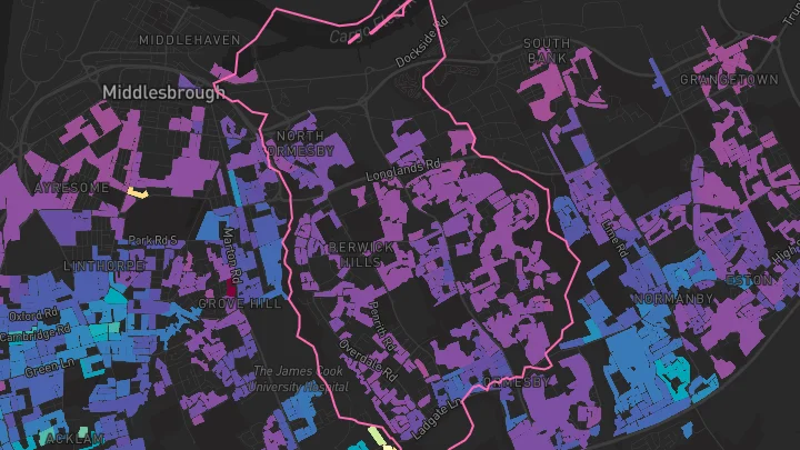 House price heatmap showing property values across Middlesbrough