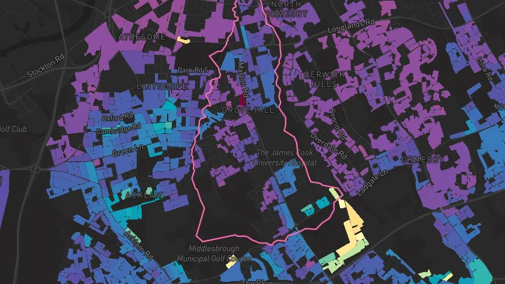 House price heatmap showing property values across Middlesbrough