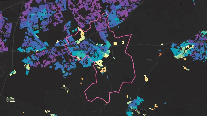 House price heatmap showing property values across Marton In Cleveland