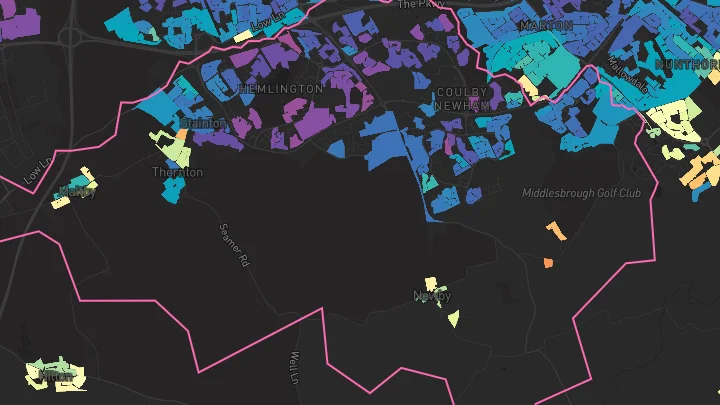 House price heatmap showing property values across Coulby Newham