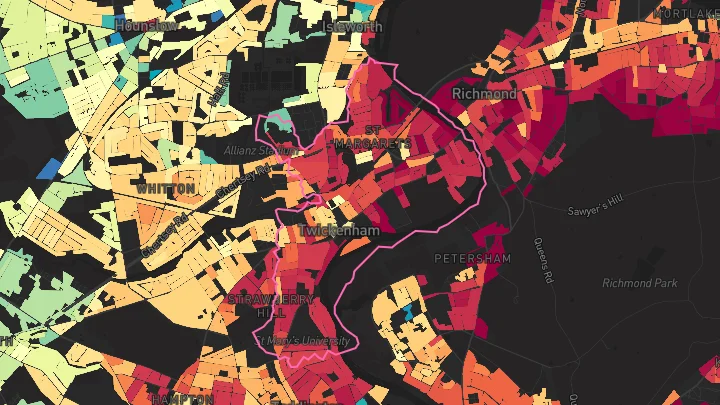 House price heatmap showing property values across Twickenham