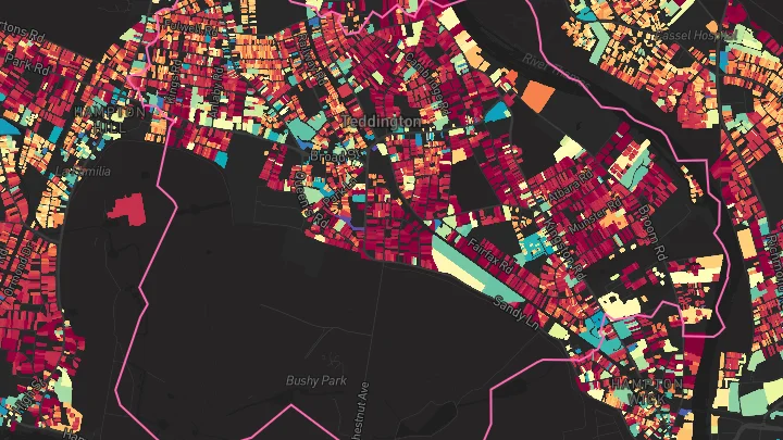 House price heatmap showing property values across Teddington