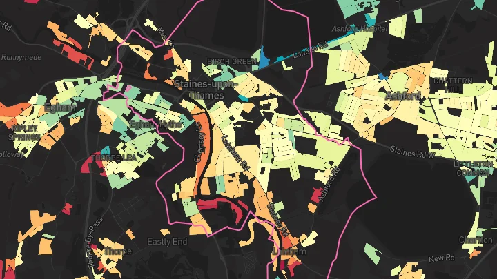 House price heatmap showing property values across Staines