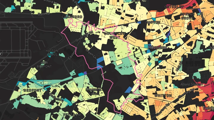 House price heatmap showing property values across Hounslow