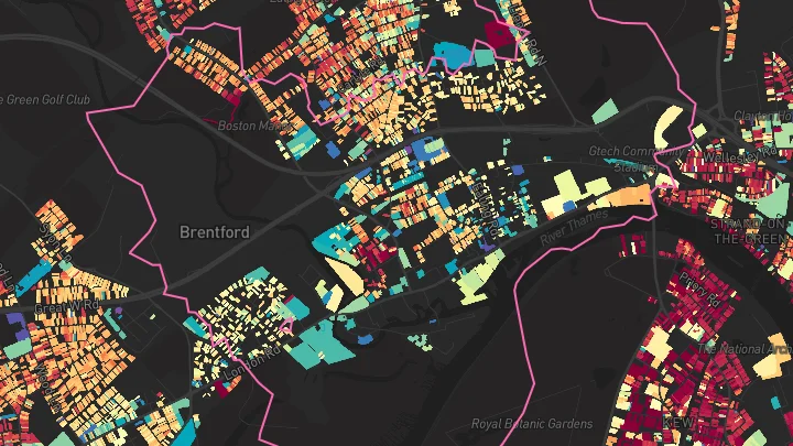 House price heatmap showing property values across Brentford