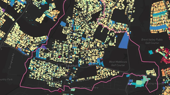 House price heatmap showing property values across Southall