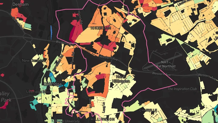 House price heatmap showing property values across Uxbridge