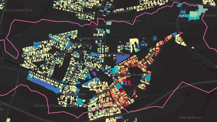 House price heatmap showing property values across Southall