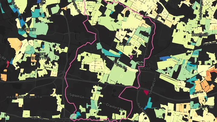 House price heatmap showing property values across Hayes