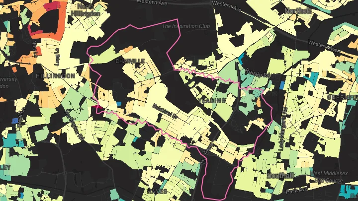 House price heatmap showing property values across Hayes