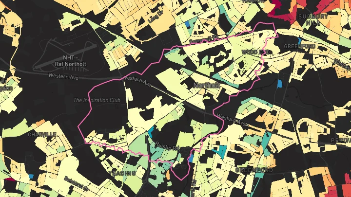 House price heatmap showing property values across Northolt