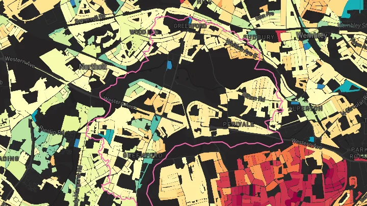 House price heatmap showing property values across Greenford