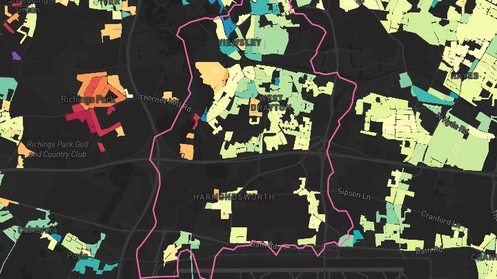 House price heatmap showing property values across West Drayton